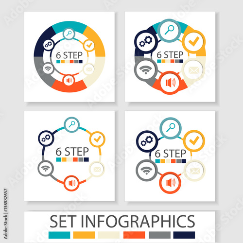 Set of vector circles and other elements for infographic. Template for cycle diagram, graph, presentation. Business concept with 6 options
