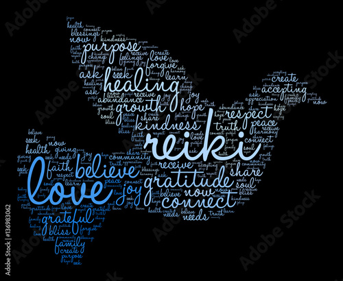 Reiki Word Cloud on a black background. 