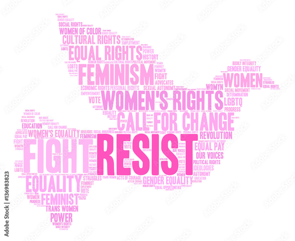 Women's Rights Resist Word Cloud on a white background. Women's Rights Resist Word Cloud on a white background.