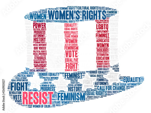 Women's Rights Resist Word Cloud on a white background. 