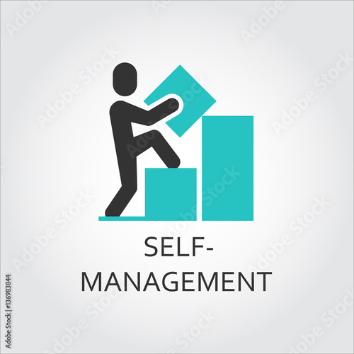 Icon of man builds graph, self-management concept