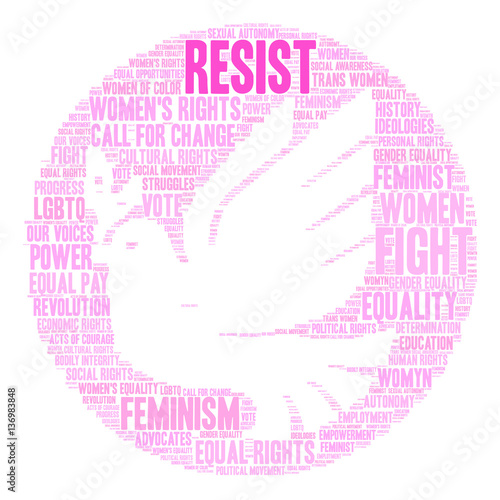Women's Rights Resist Word Cloud on a white background.  