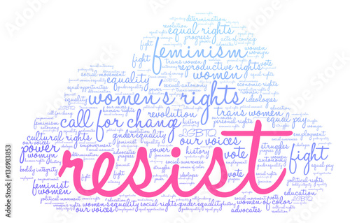 Women's Rights Resist Word Cloud on a white background.  