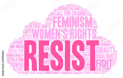 Women's Rights Resist Word Cloud on a white background.  
