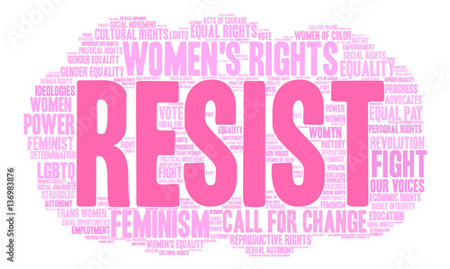 Women's Rights Resist Word Cloud on a white background.  