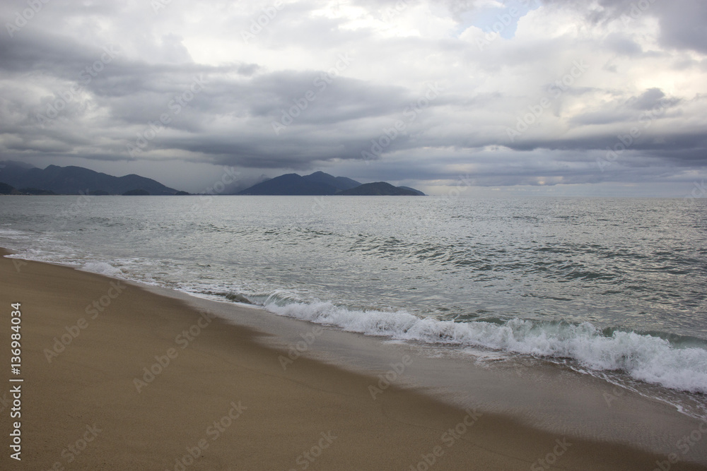 Beautiful view of Caraguatatuba beach, north coast of the state