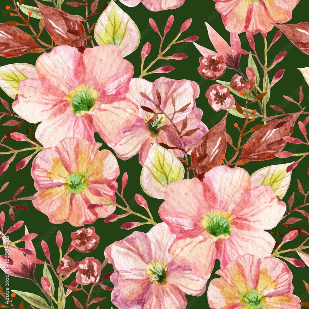 Seamless pattern with flowers. Watercolor illustration. Seamless pattern with flowers. Watercolor illustration.