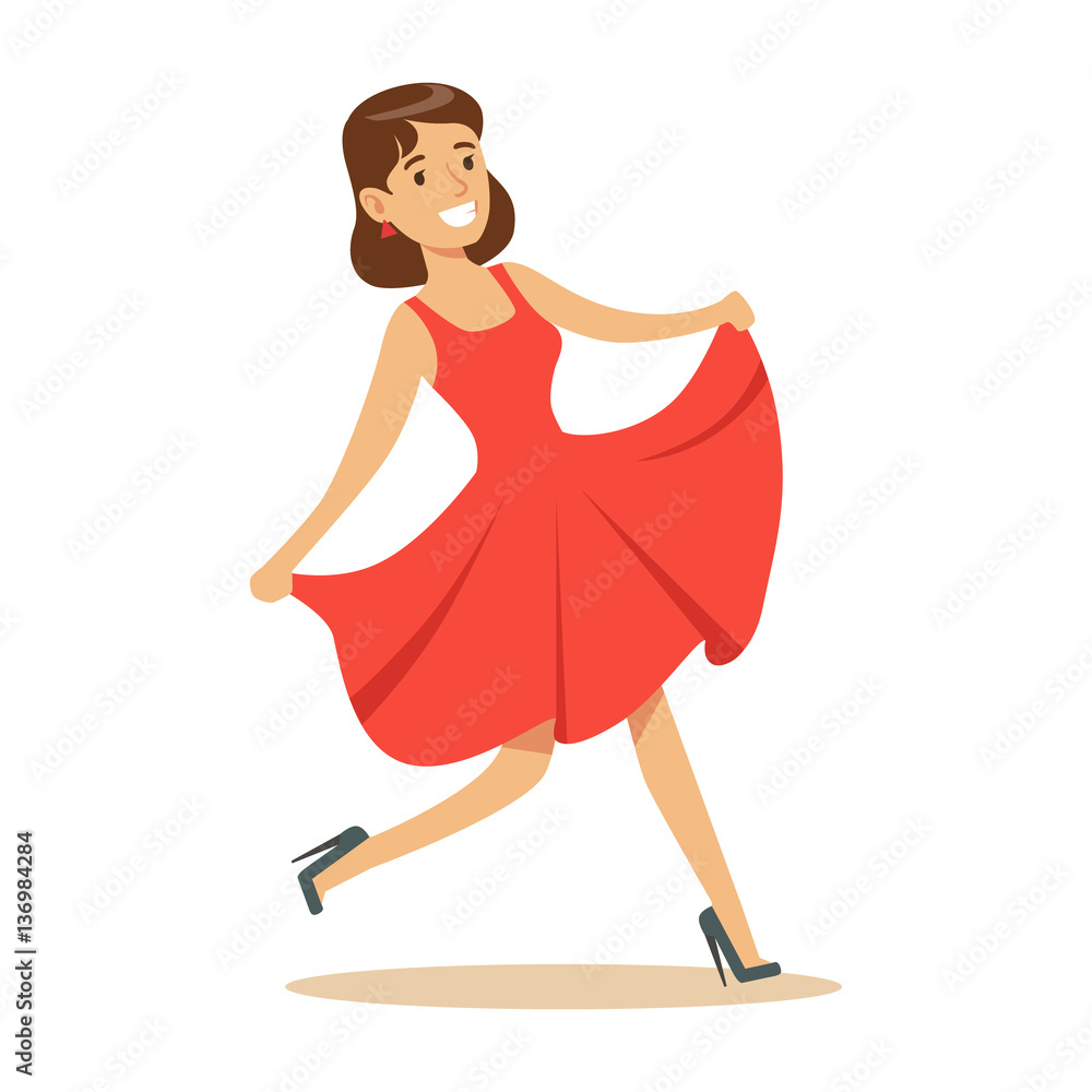 Woman In Fancy Red Dress Overwhelmed With Happiness And Joyfully Ecstatic,  Happy Smiling Cartoon Character Stock Vector | Adobe Stock