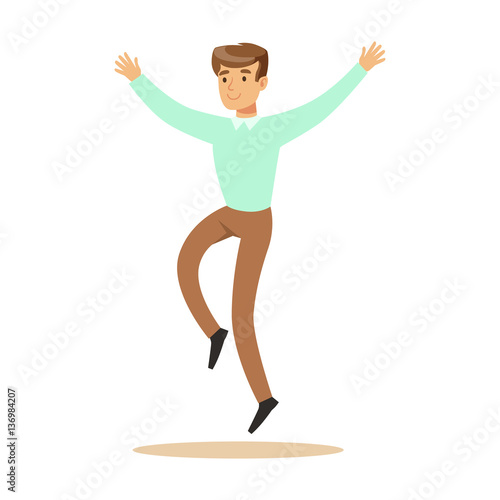 guy In Blue Sweater Overwhelmed With Happiness And Joyfully Ecstatic, Happy Smiling Cartoon Character