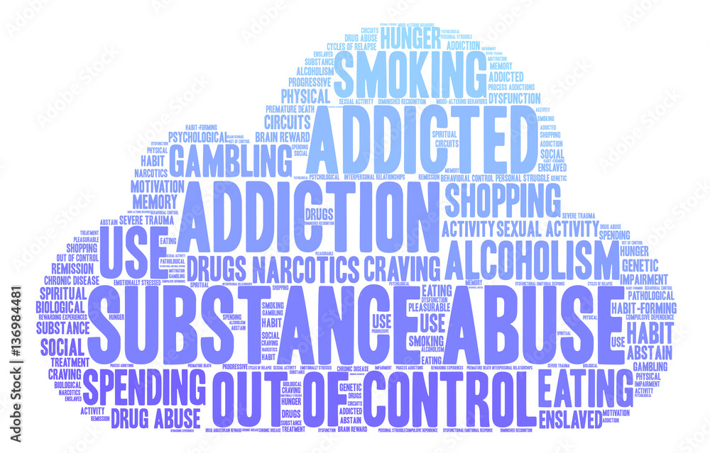 Obraz premium Substance Abuse Word Cloud on a white background.