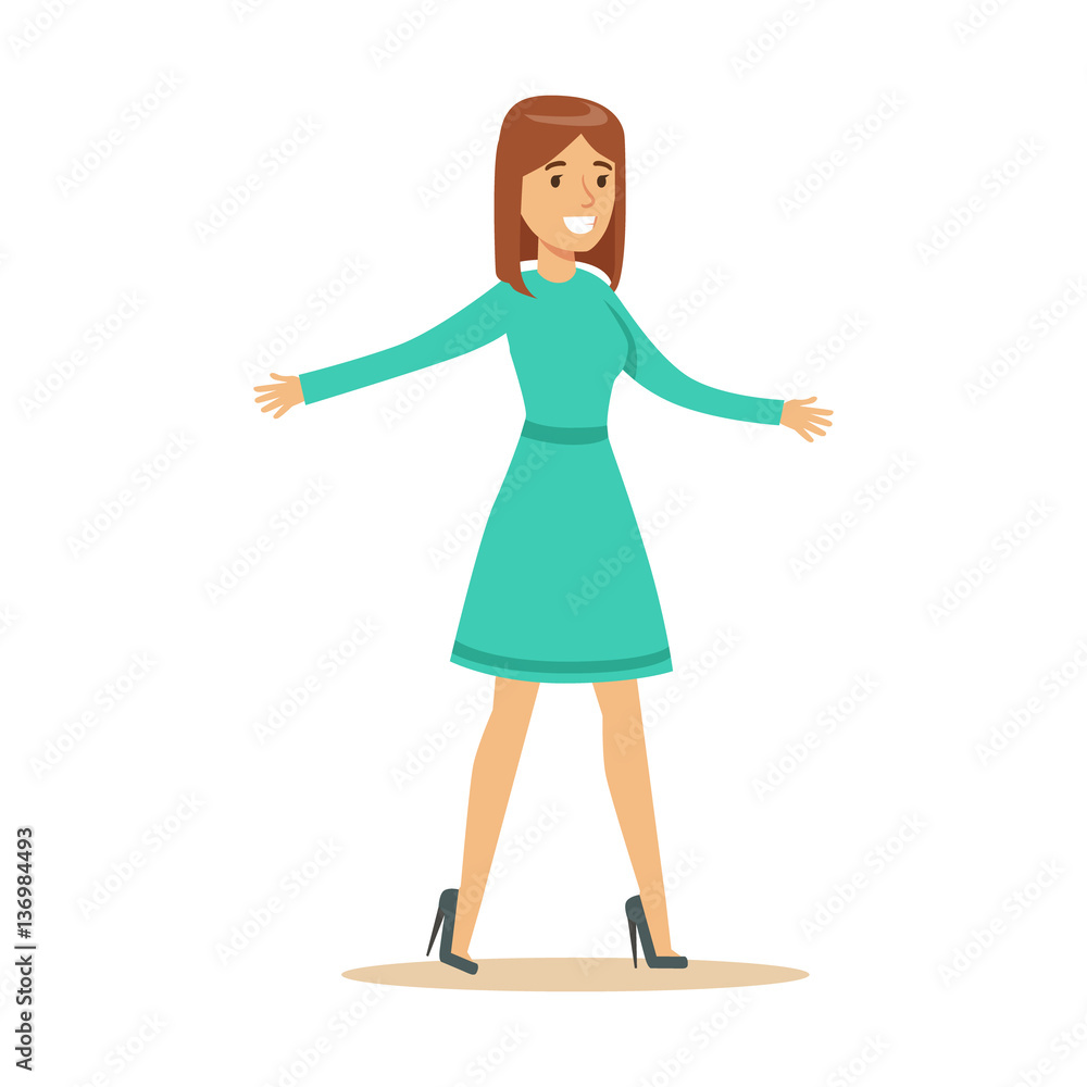 Woman In Blue Long Sleeve Dress Overwhelmed With Happiness And Joyfully Ecstatic, Happy Smiling Cartoon Character Woman In Blue Long Sleeve Dress Overwhelmed With Happiness And Joyfully Ecstatic, Happy Smiling Cartoon Character
