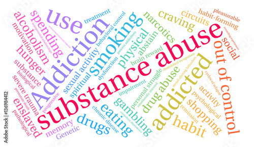 Substance Abuse Word Cloud on a white background. 