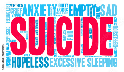 Suicide Word Cloud word cloud on a white background. 