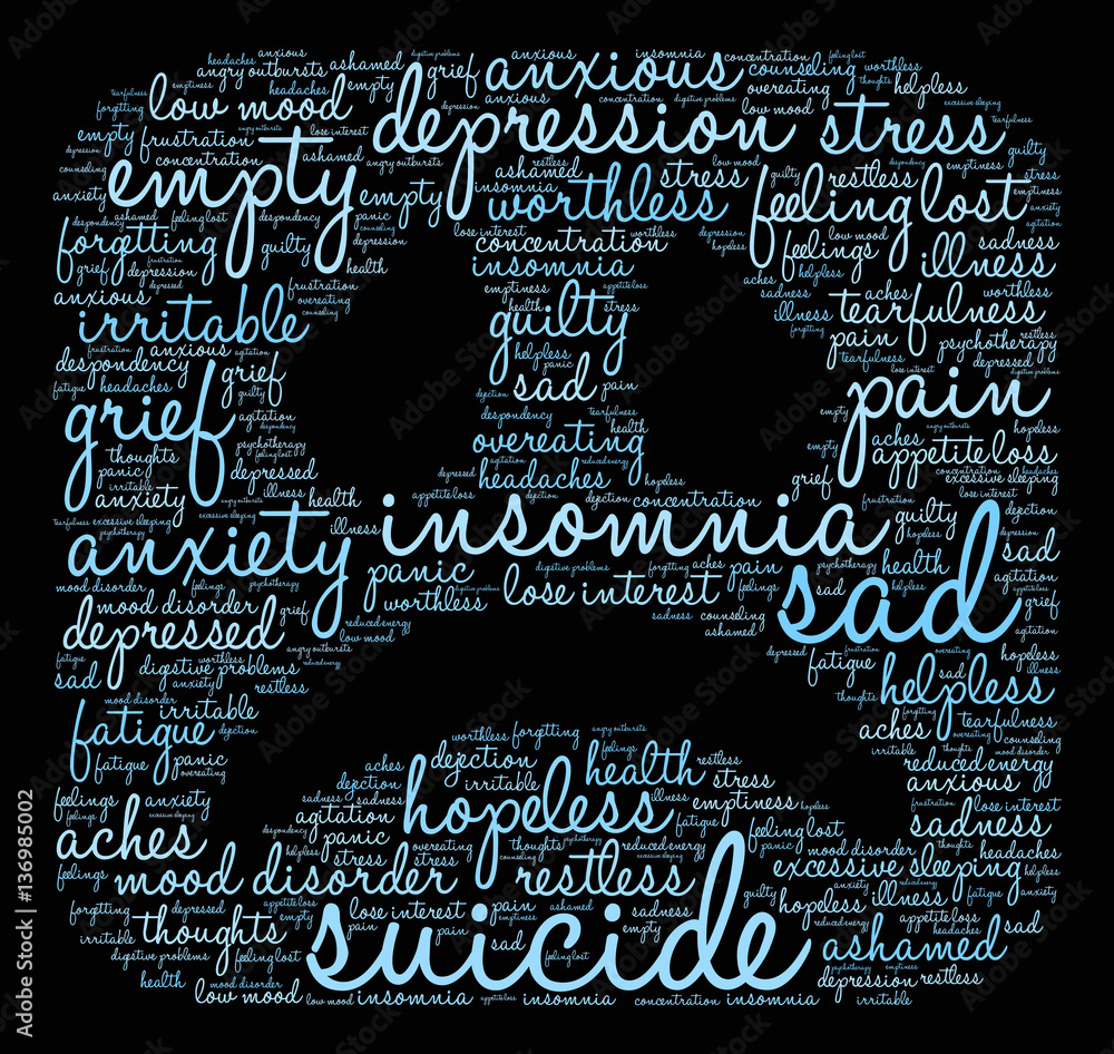 Suicide Word Cloud on a black background. Stock Vector | Adobe Stock
