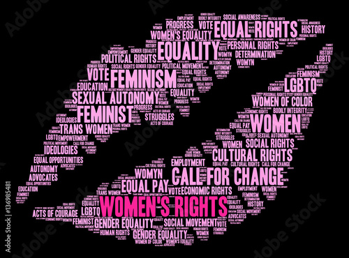 Women's Rights word cloud on a black background.
