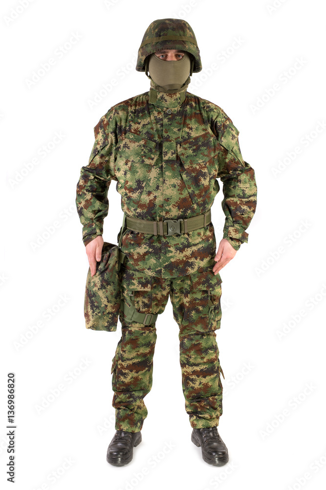 Soldier in uniform isolated on white