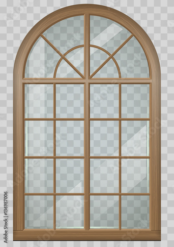 Classic arched window of wood in medieval style for the church or castle. Vector graphics