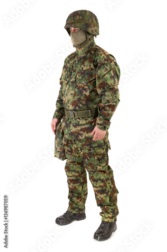 Soldier in uniform isolated on white