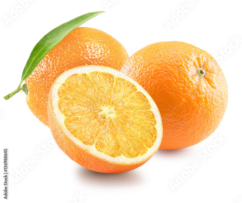 oranges with half of orange isolated on white background