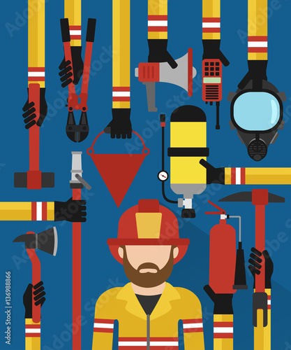 Fire fightingman design concept flat set