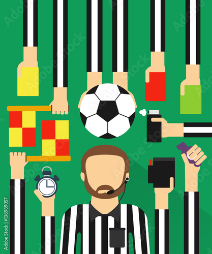 Soccer referee modern design flat set
