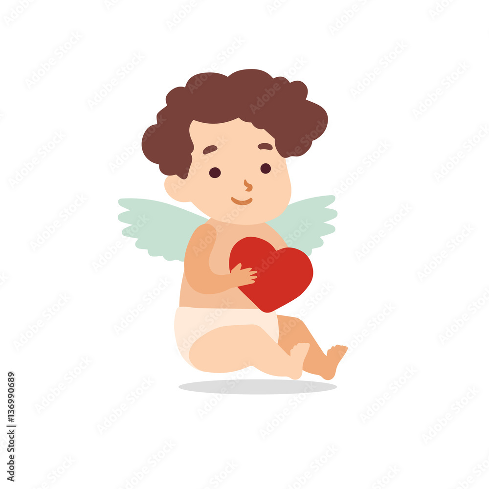 Cute cartoon cupid with heart for valentines day card, wedding invitation. Vector illustration Cute cartoon cupid with heart for valentines day card, wedding invitation. Vector illustration