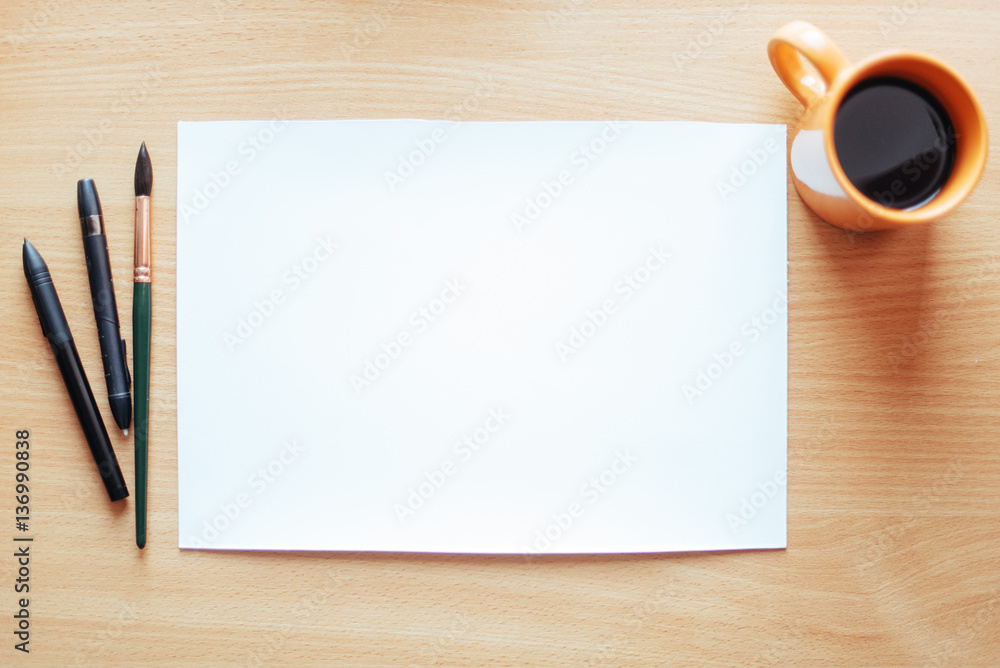 white empty sheet with lots of stationery objects makes white empty sheet with lots of stationery objects makes