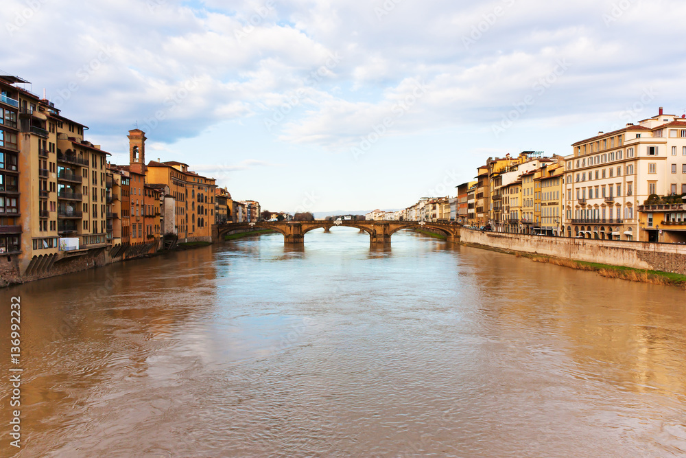 View of Ponte Vecchio and Arno River in Florence, Italy.