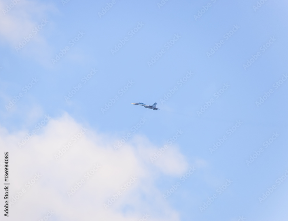 fighter flying in the sky. Military aircraft of the 4th generation
