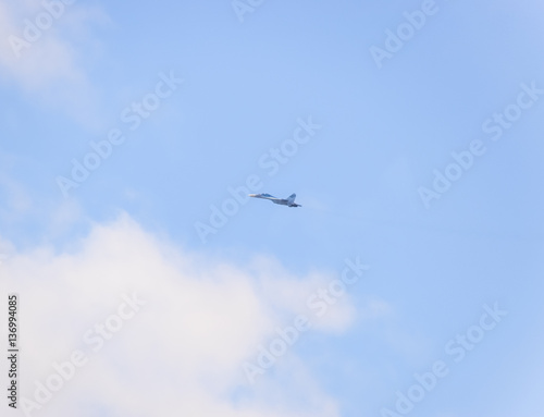 fighter flying in the sky. Military aircraft of the 4th generation