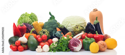 Variety of vegetables on white background