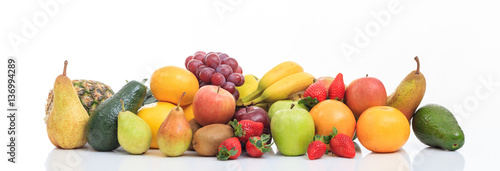 Variety of fruits on white background