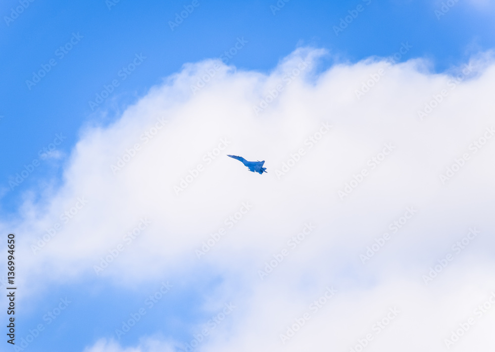 fighter flying in the sky. Military aircraft of the 4th generation fighter flying in the sky. Military aircraft of the 4th generation