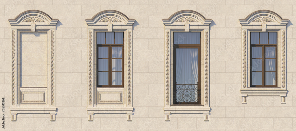 Fototapeta premium Framing of windows in classic style on the stone. 3d render.