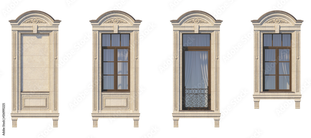 Obraz premium Framing of windows in classic style on the stone. 3d render.