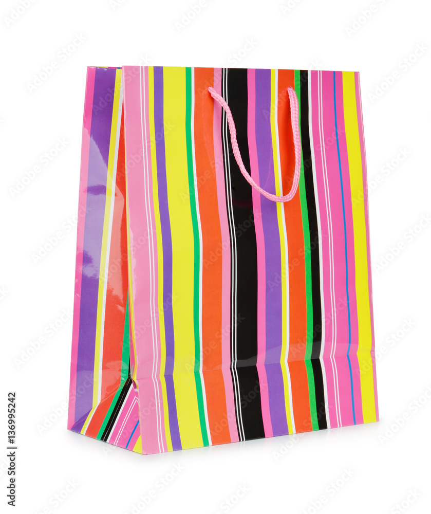 Single colorful striped paper shopping bag