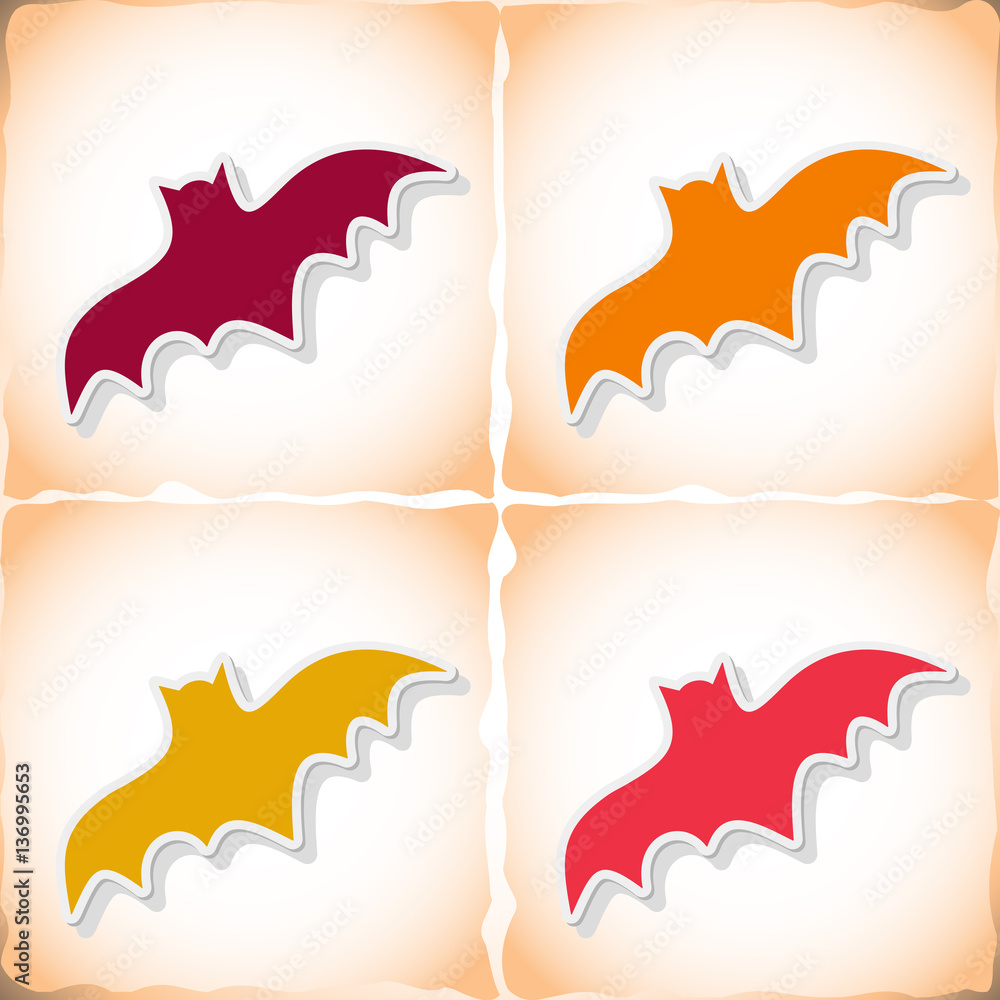 Bat. Flat sticker with shadow on old paper Bat. Flat sticker with shadow on old paper