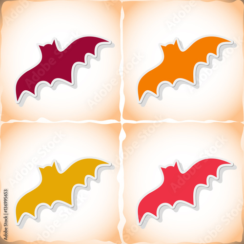Bat. Flat sticker with shadow on old paper