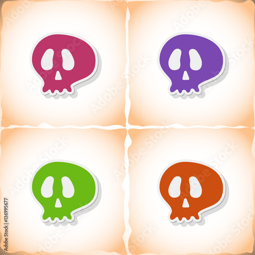Skull. Flat sticker with shadow on old paper
