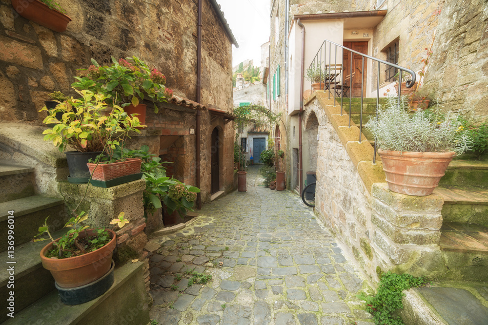 Narrow street of medieval town in Italy