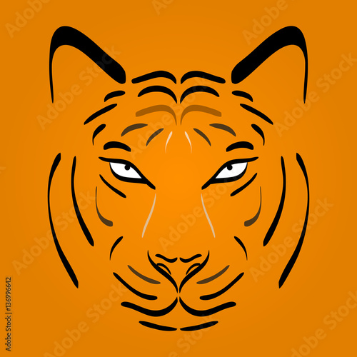 Fototapeta Naklejka Na Ścianę i Meble -  Tiger head silhouette. Vector tiger icon as a design element on orange background