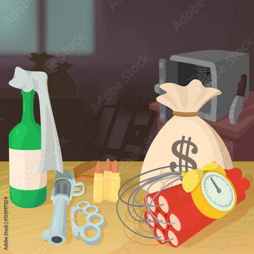 Steal money criminal concept, cartoon style