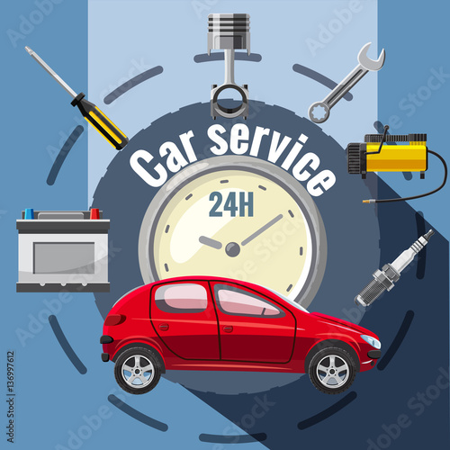 Car service tools emblem concept, cartoon style