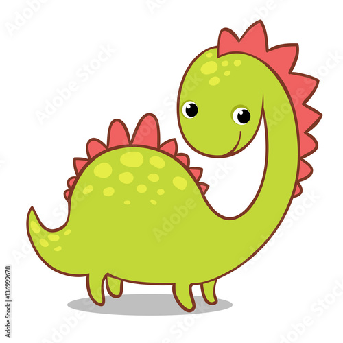 Cute smiling dinosaur on a white background. Vector illustration of the ancient animals in the childrens style.