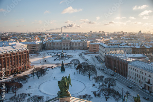 St. Isaac's Cathedral in Saint-Petersburg, Russia. Winter view from the collonnade to the square. photo
