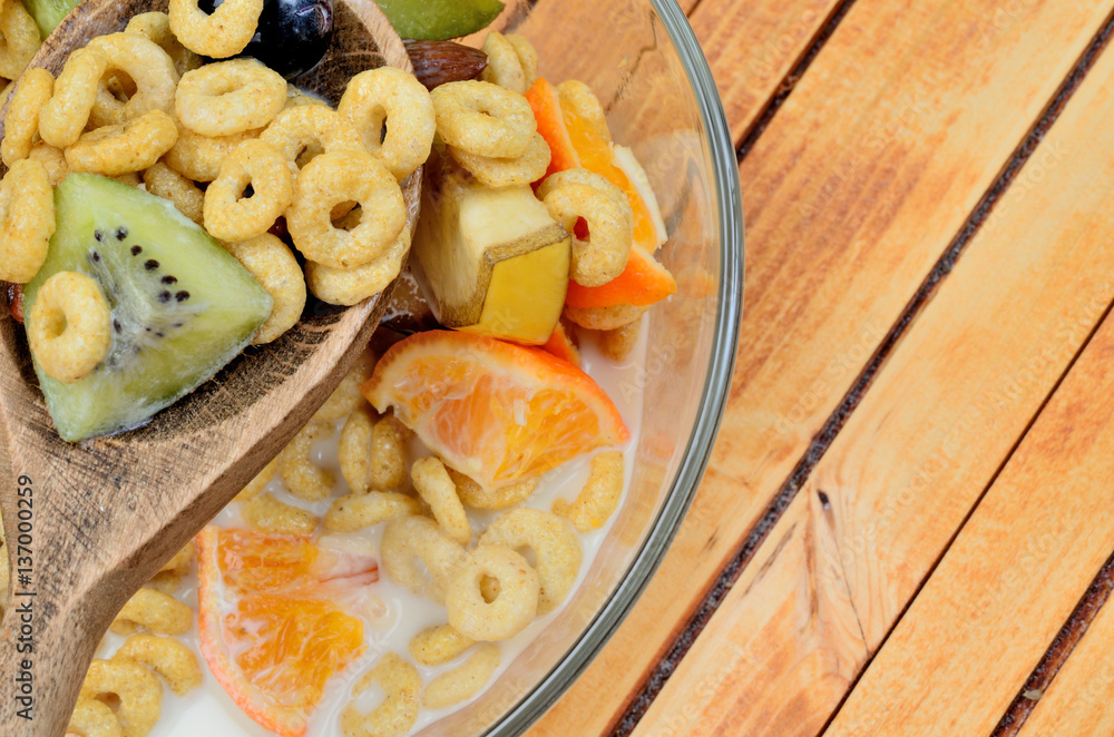 cereal in bowl on table cereal in bowl on table