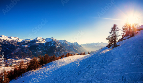 Outstanding view in the french Alps near a ski resort.