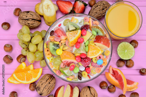 cereal with fruit on table