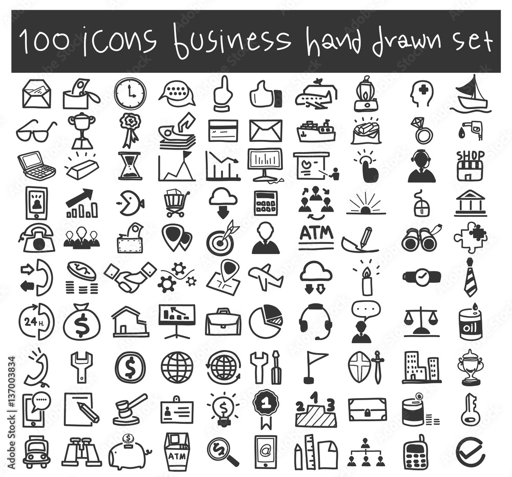 business icons vector set hand drawn art illustration