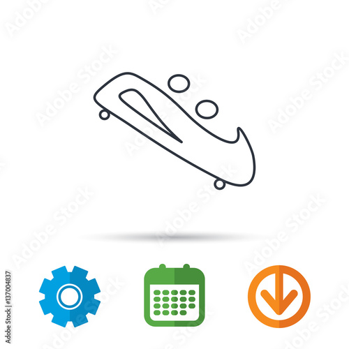 Bobsleigh icon. Two-seater bobsled sign. Professional winter sport symbol. Calendar, cogwheel and download arrow signs. Colored flat web icons. Vector